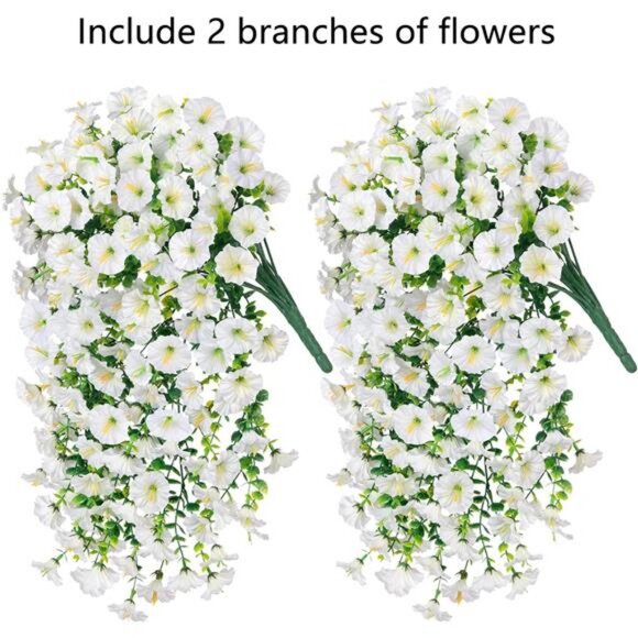 Artificial Faux Hanging Flowers Plants for Outdoor Decor, 2 PCS Fake Silk - Picture 4 of 8